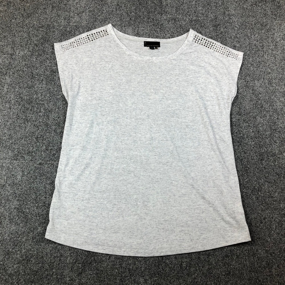 Jeans by Buffalo Womens Gray Heather Studded Shoulder Short‎ Sleeve Top Large